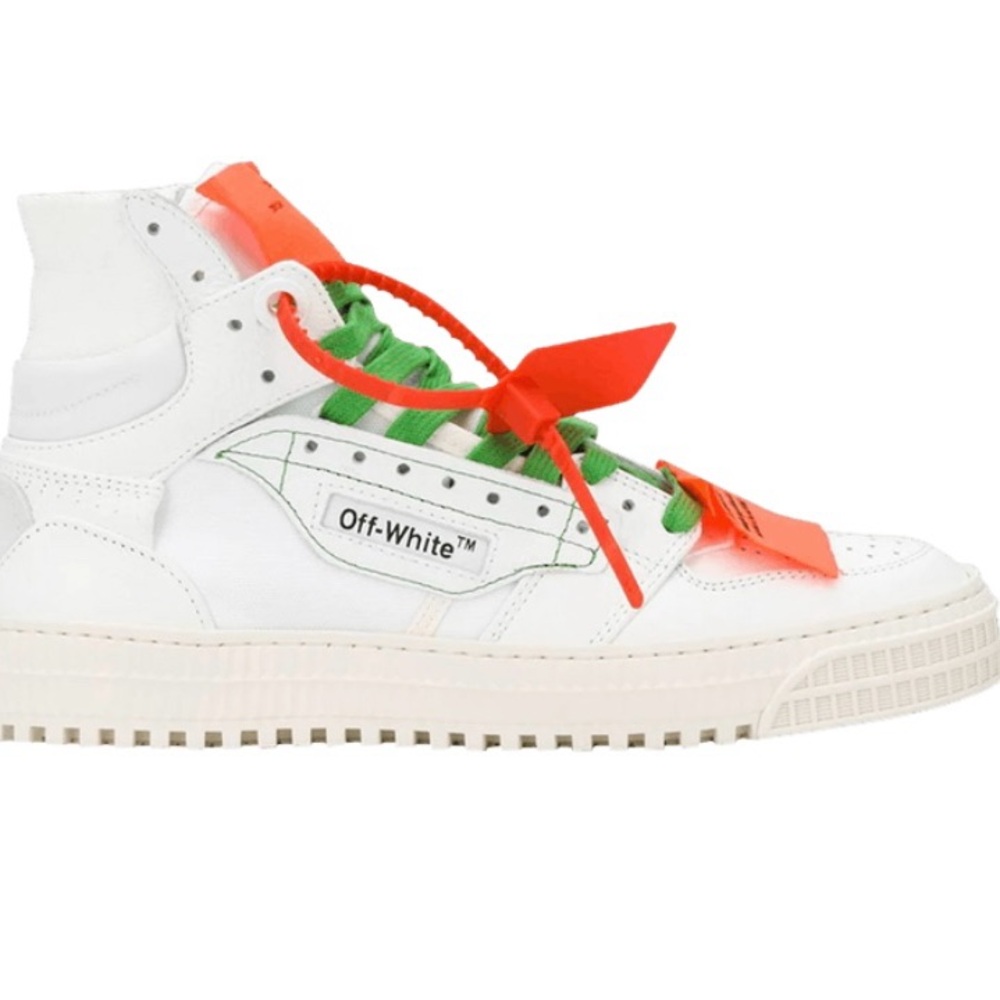 Off-White Women's White and Orange Sneakers High Top with Green Laces